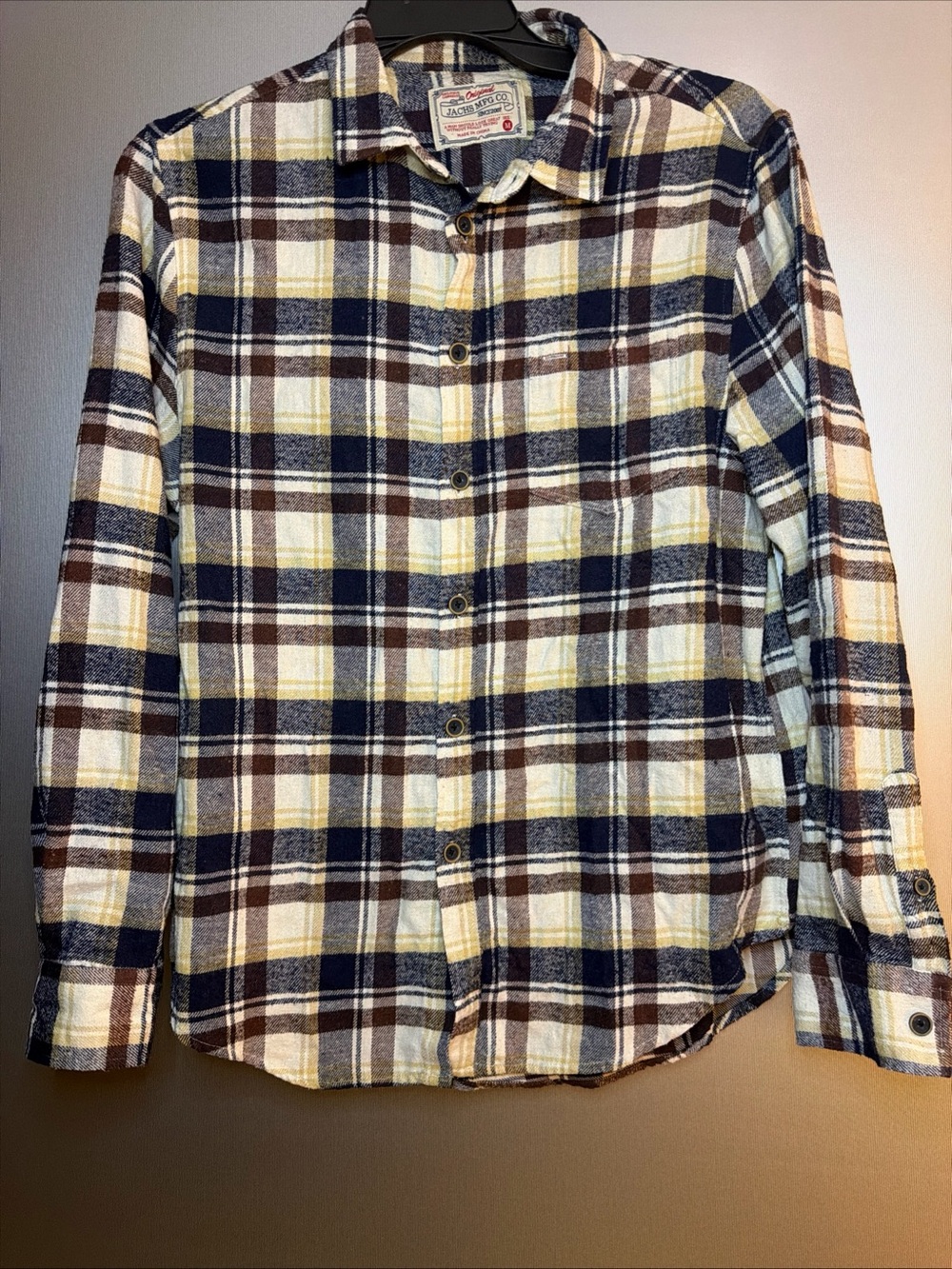 Jachs MFG Co Plaid Flannel Button Down Shirt Men’s Medium Brown Blue